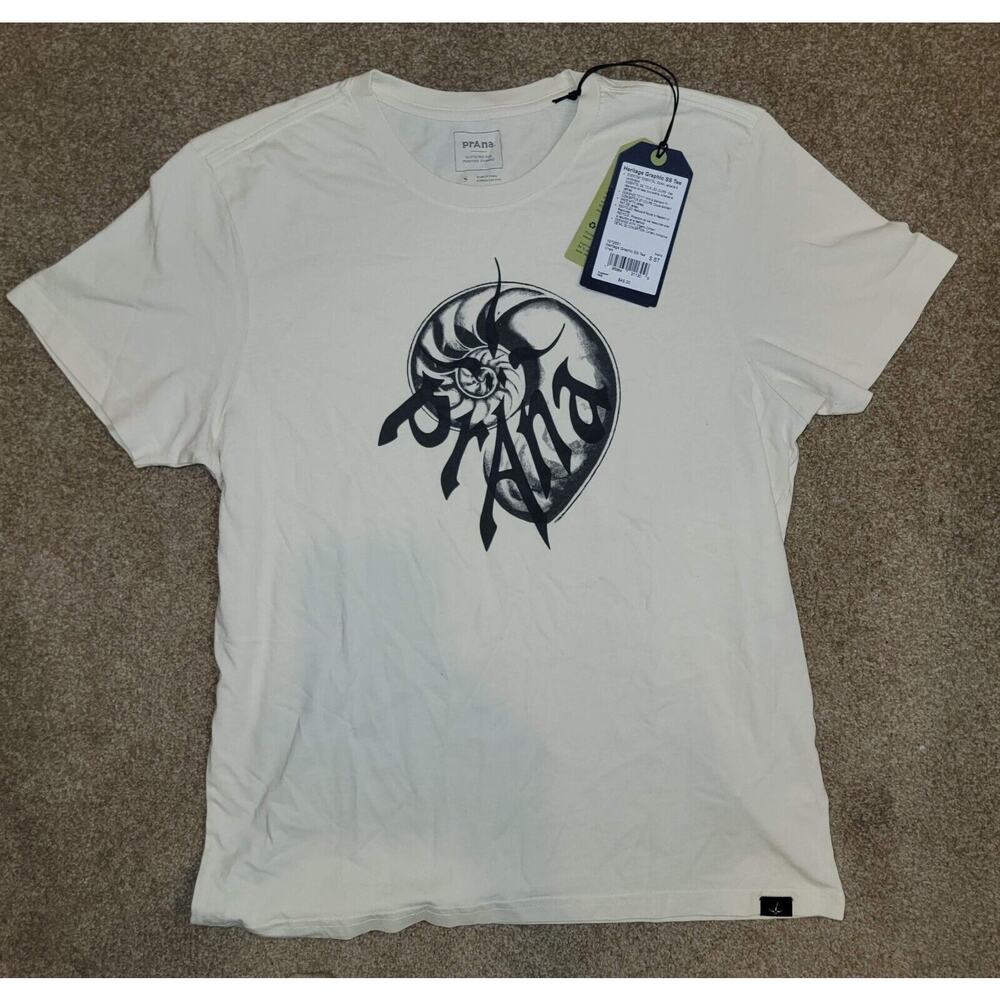 New Prana Heritage graphic tee, Chalk White Color, Men's size small